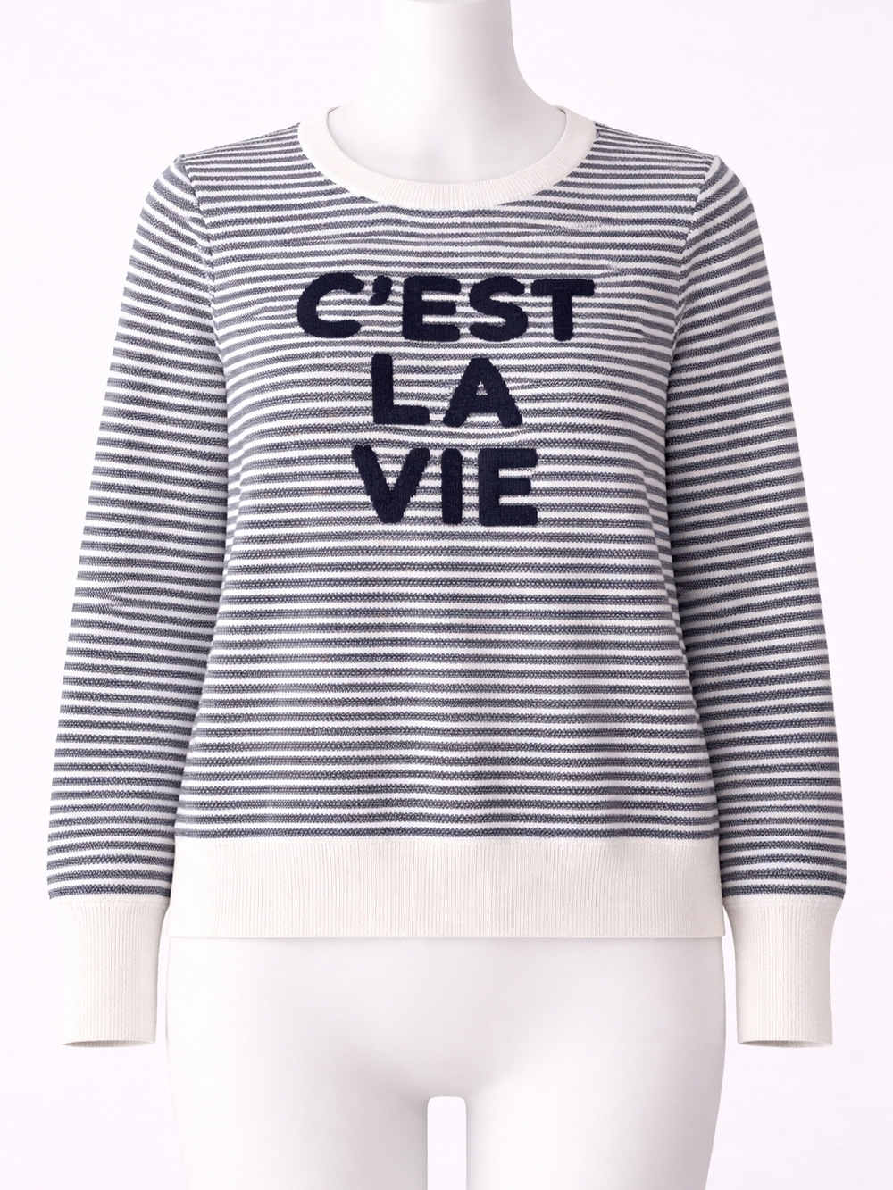 Karl Lagerfeld Black & White Striped Knit Top with Logo Label